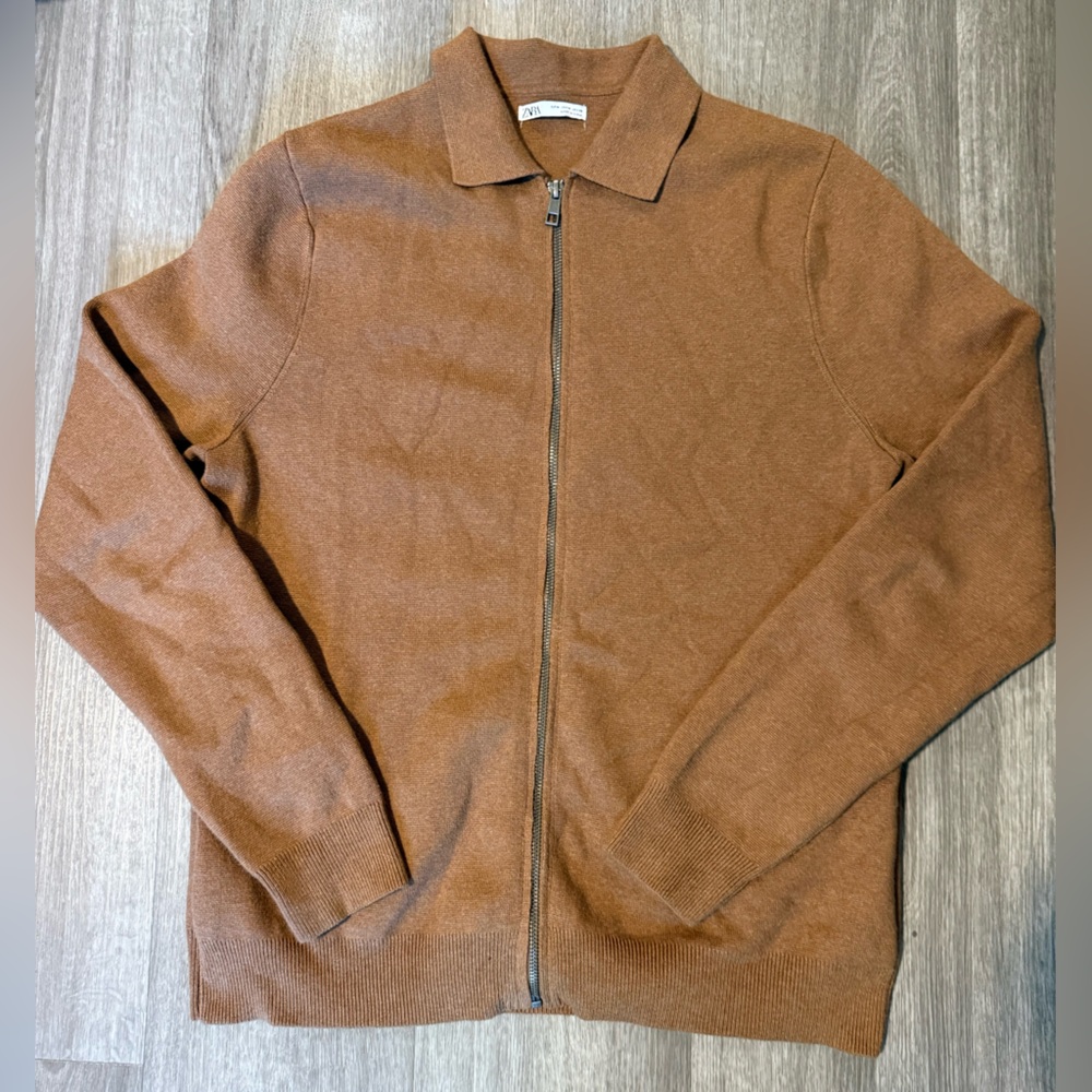 Zara Brown Zip-Up Sweater Jacket